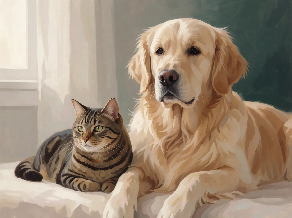 Warm illustration of a dog and cat together